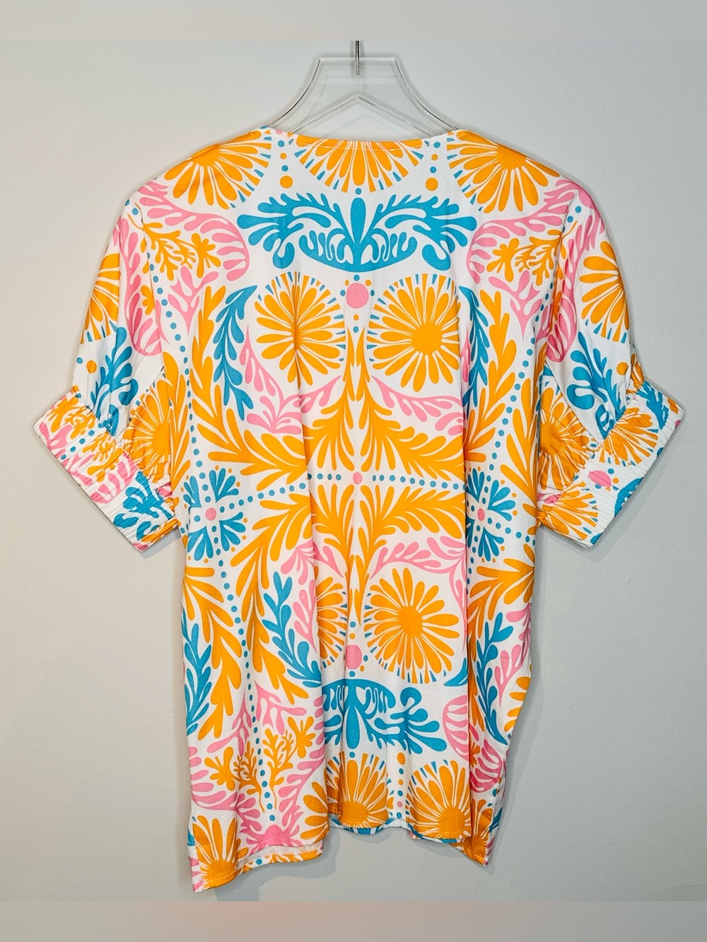 Sheridan French Orange Blue Pink Knit Popover Top Shirt Blouse - Picture 3 of 11